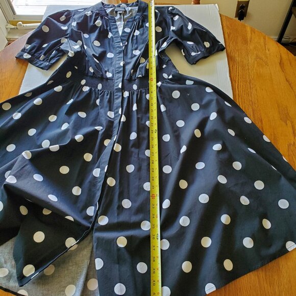 Black and White Polka Dot Flowy Button Up Short Sleeve Dress with Pockets Large - Picture 15 of 16